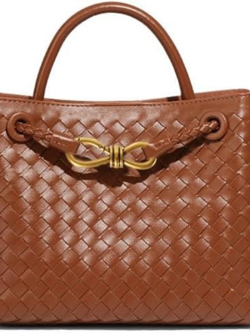 Women's Dark Brown Woven Leather Tote Handle Designer Handbag Shoulder Bag